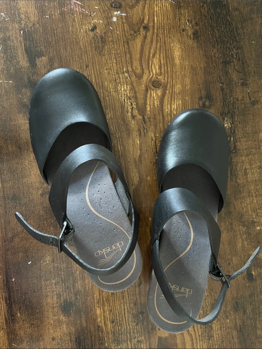 Dansko Black Leather Mary Jane Mules